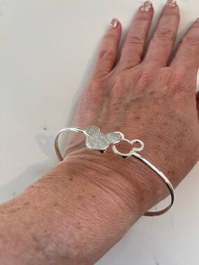 Sterling Silver Mickey Mouse Head Disney Cuff Bangle Bracelet